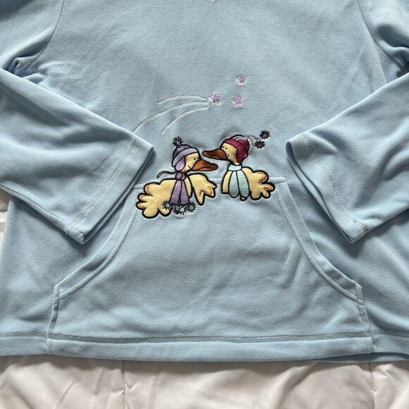 Womens Size Medium Pajama Top PJ Sweater Long Sleeve Blue Winter Ducks VTG 90s - Picture 2 of 6